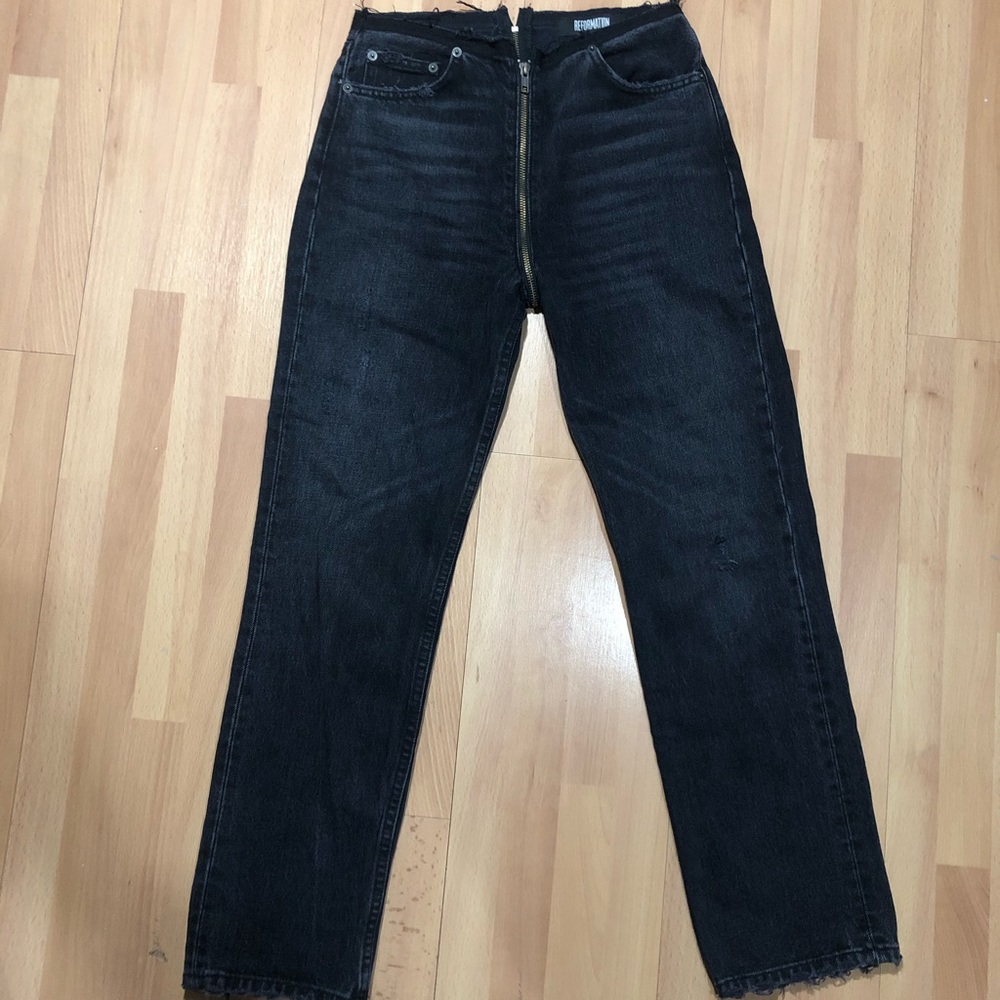 Reformation Washed Black Zipper Jean 24